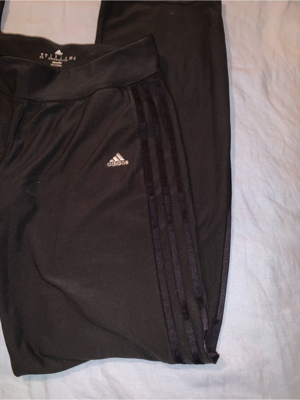 Adidas Black 3 stripe Athletic Track Pants straight leg size Small. 34” inseam.